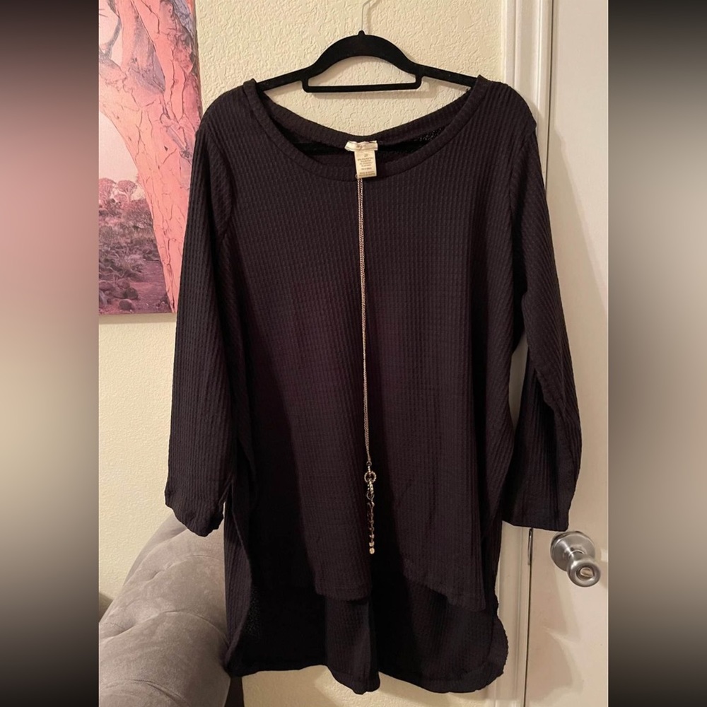 NYC Plus Size Womens black high/low ribbed top size 2X New